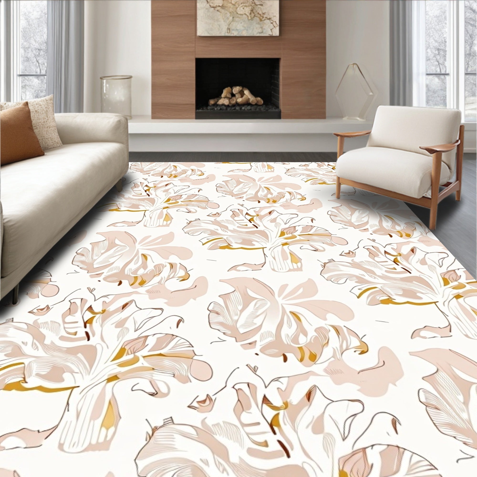 Blush Sepia Floral Art Nouveau Rug