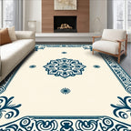 Deep Blue Ornate Floral Medallion Rug