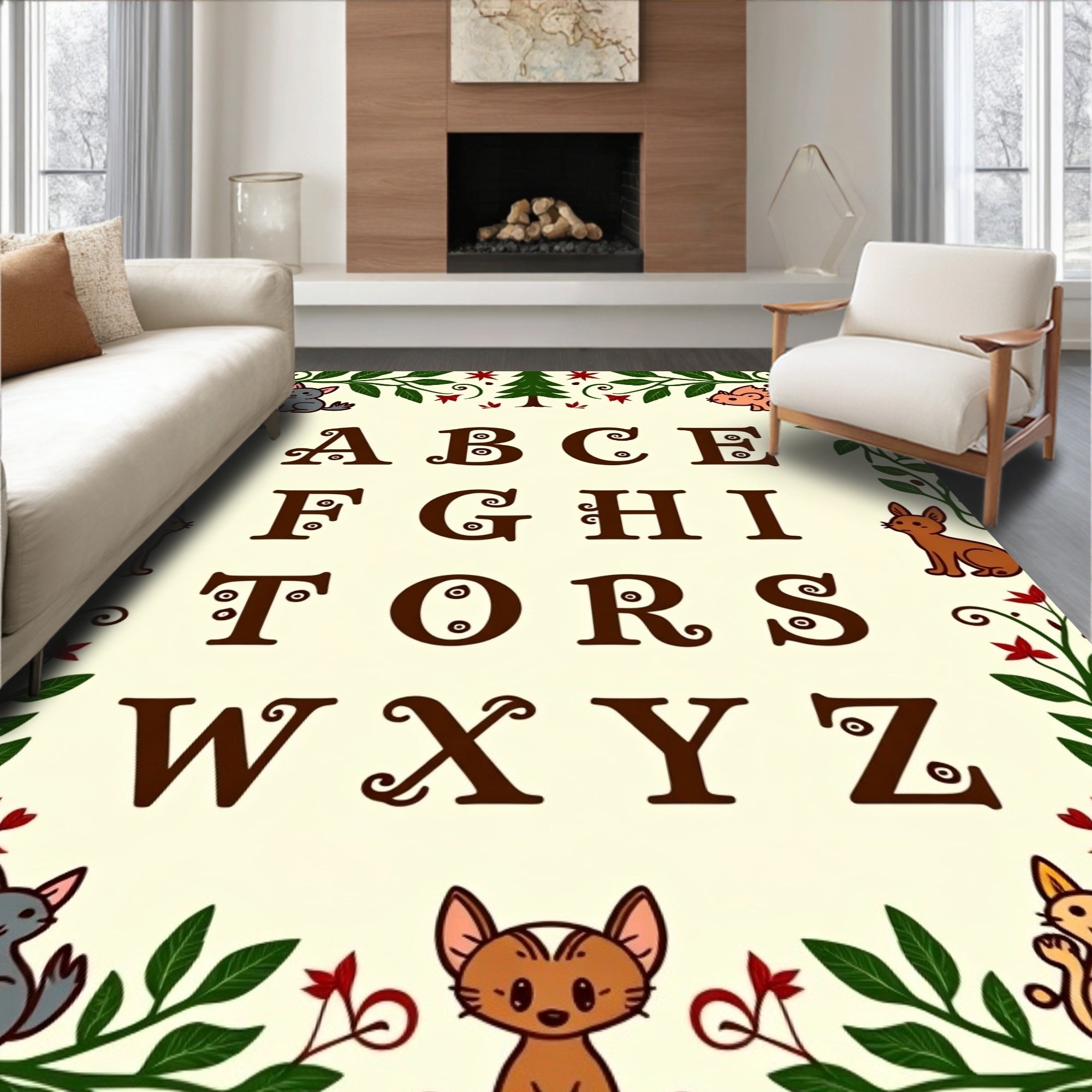 Whimsical Alphabet Border Animals Rug