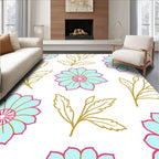 Aqua Pink Golden Floral Arrangement Rug