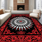 Intricate Red Black Sunburst Medallion Rug