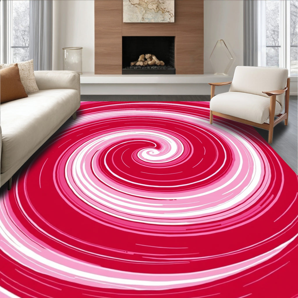 Crimson Pink Swirl Abstract Rug