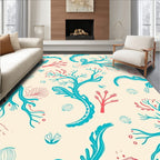 Coral Branch Teal Coral Cream Rug