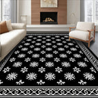 White Snowflake Bordered Black Rug