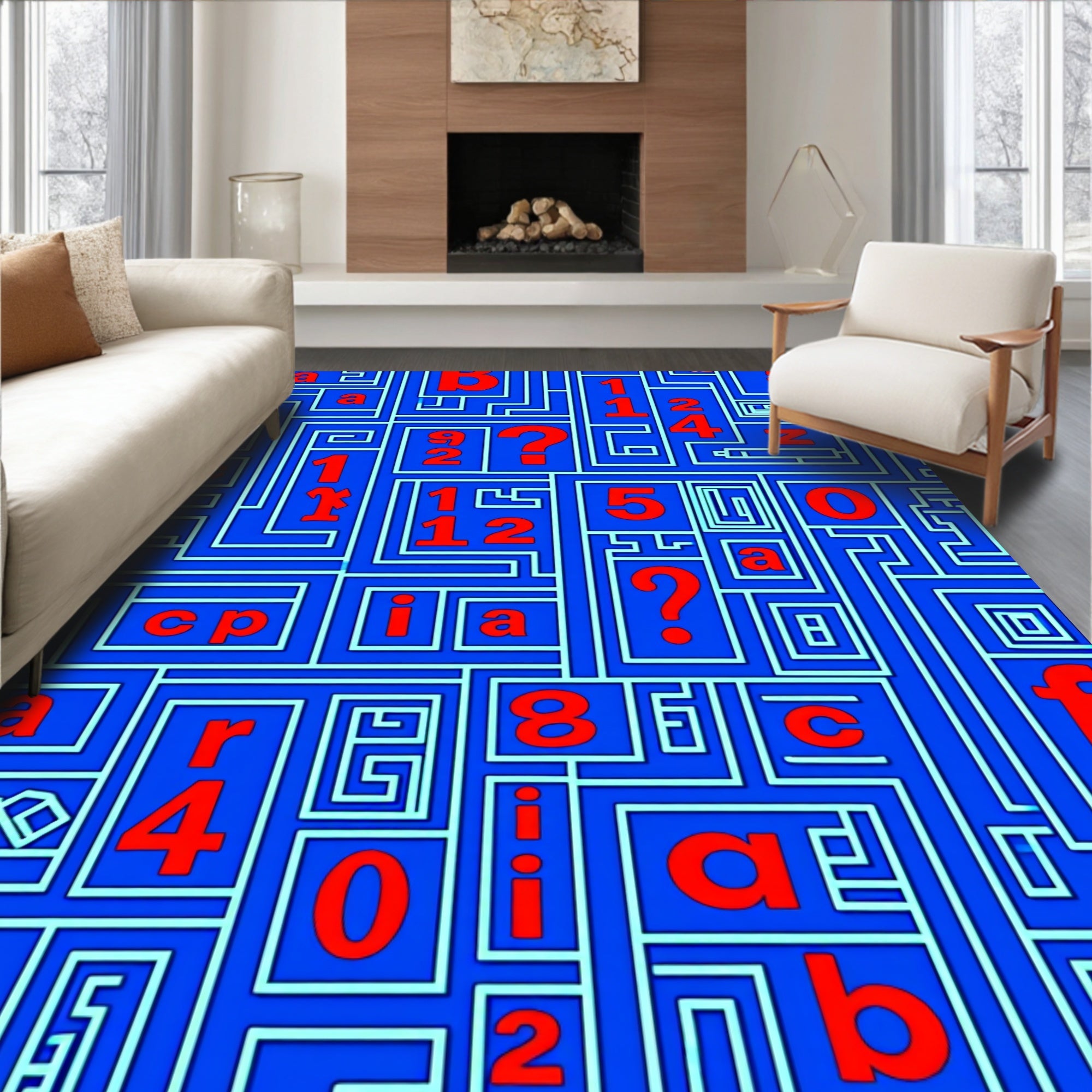 Alphabet Maze Blue Red Rug