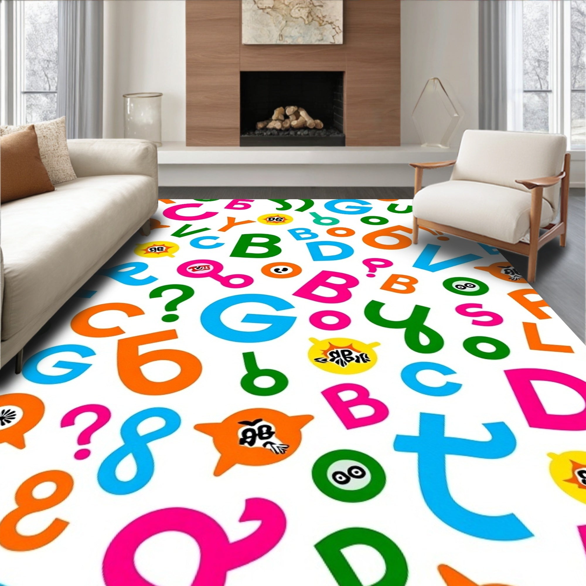 Alphabet Collage Vivid Colorful Letters Rug