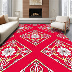 Red Vintage Floral Diamond Rhombus Rug