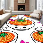 Kawaii Red Noodle Soup Hearts Rug