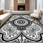 Bold Black and White Floral Medallion Rug