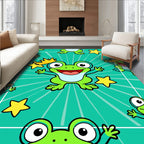 Happy Green Frog Crown Star Background Rug