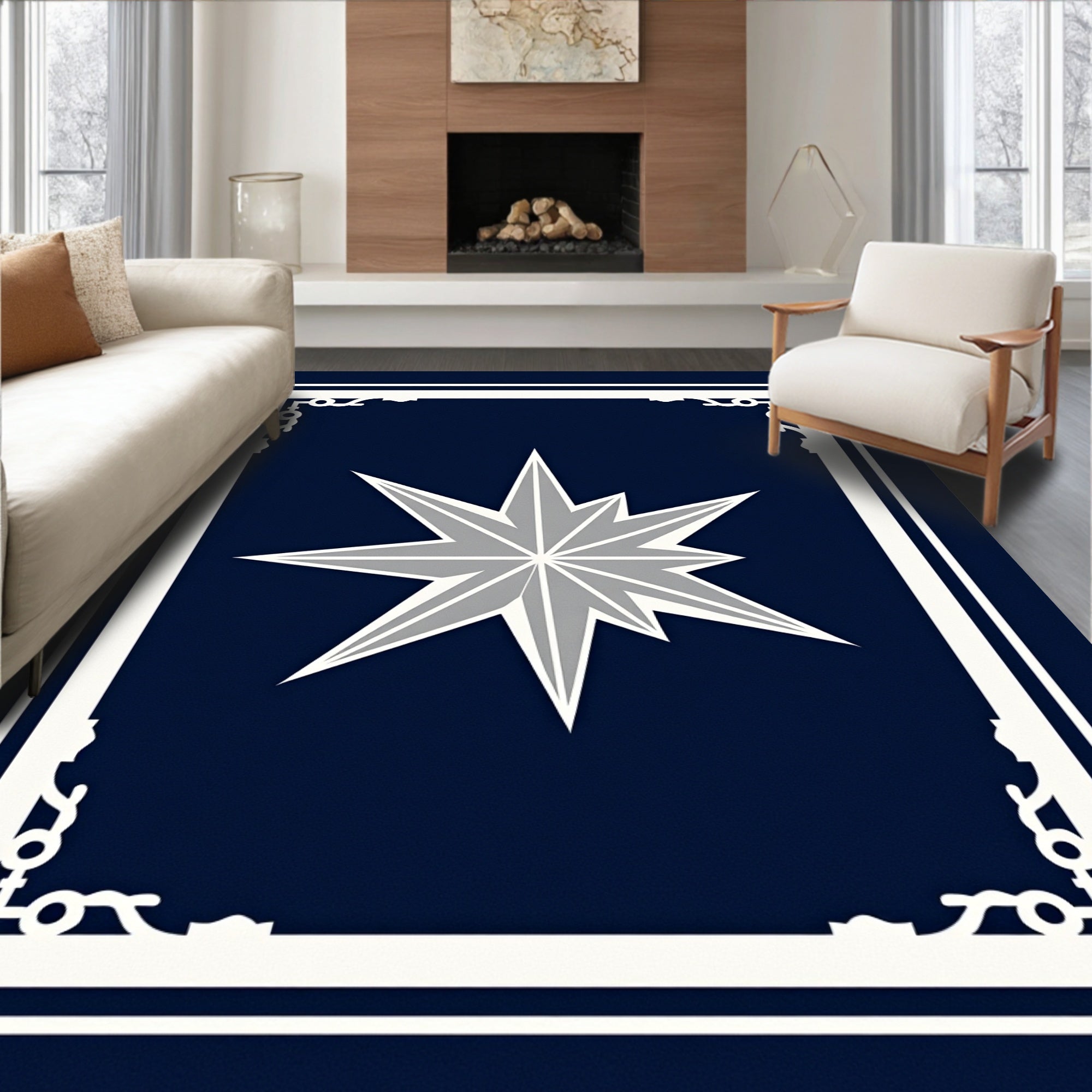 Deep Blue Starburst Geometric Elegance Rug