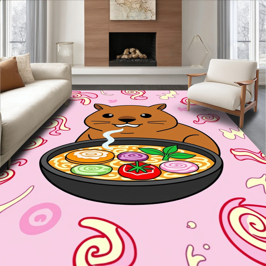 Cute Wombat Ramen Swirls Rug