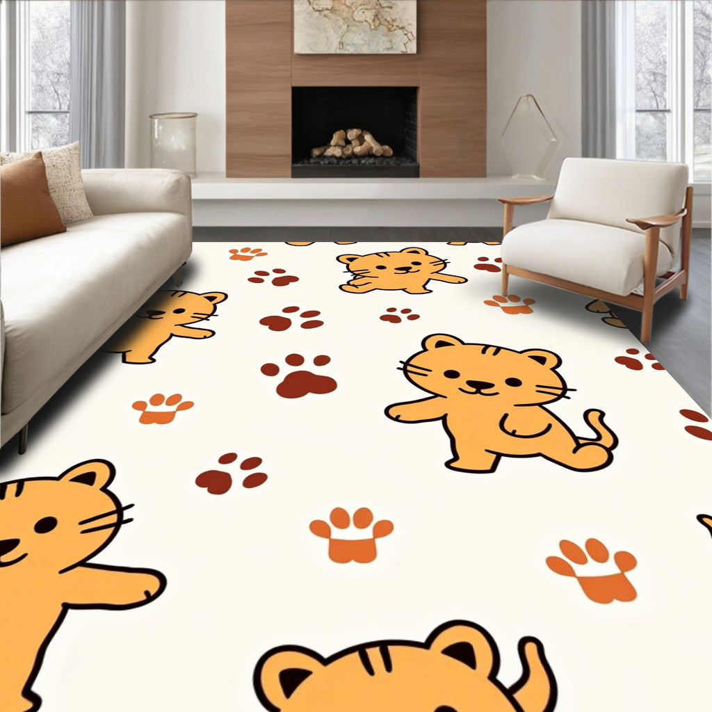 Playful Orange Kittens Paw Prints Rug