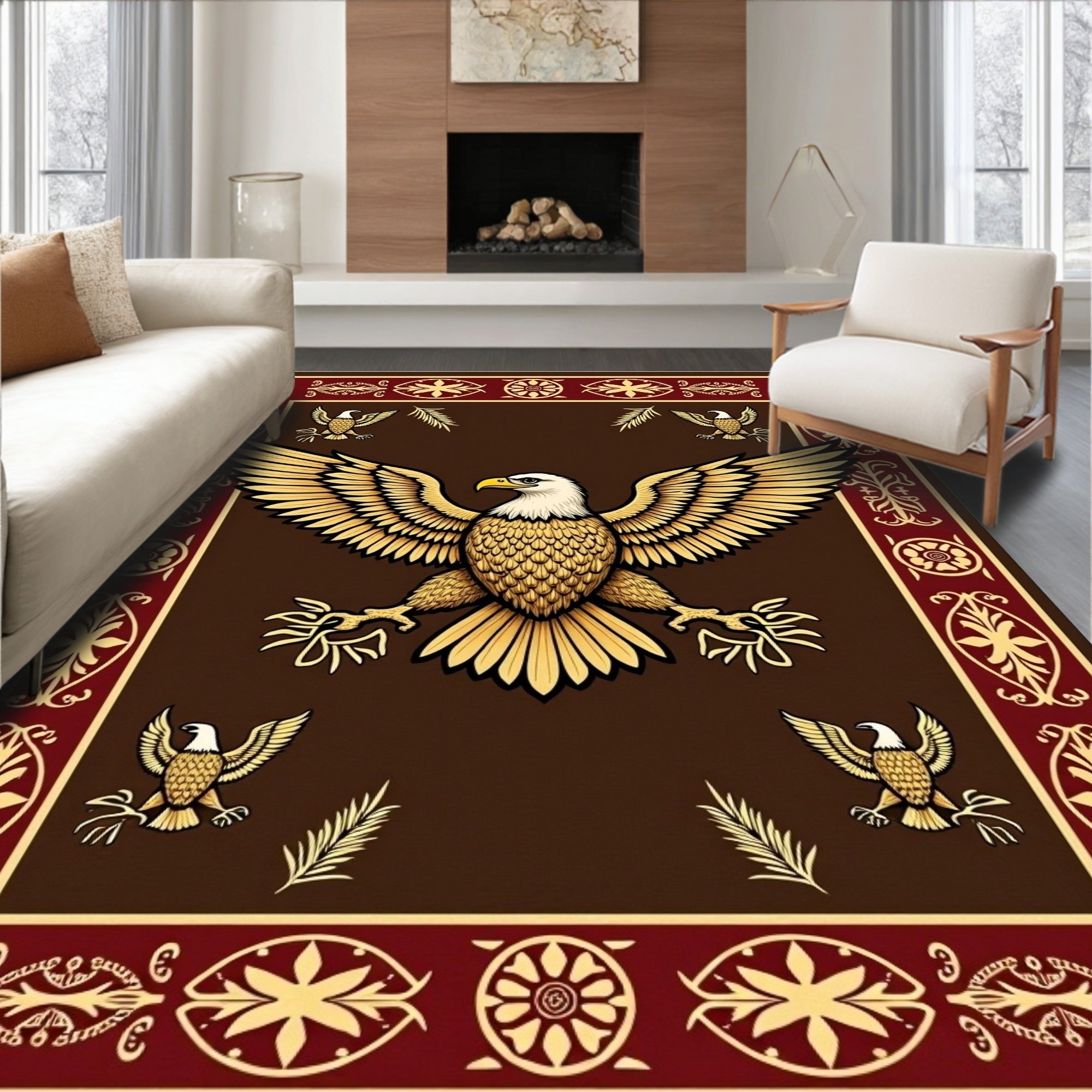Majestic Gold Eagle Brown Border Rug