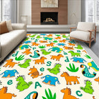Cartoon Animals Playful Ivory Background Rug