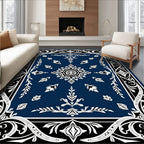 Midnight Blue Ornate Foliage Mandala Rug