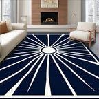 Deep Blue Sunburst Rays Rug