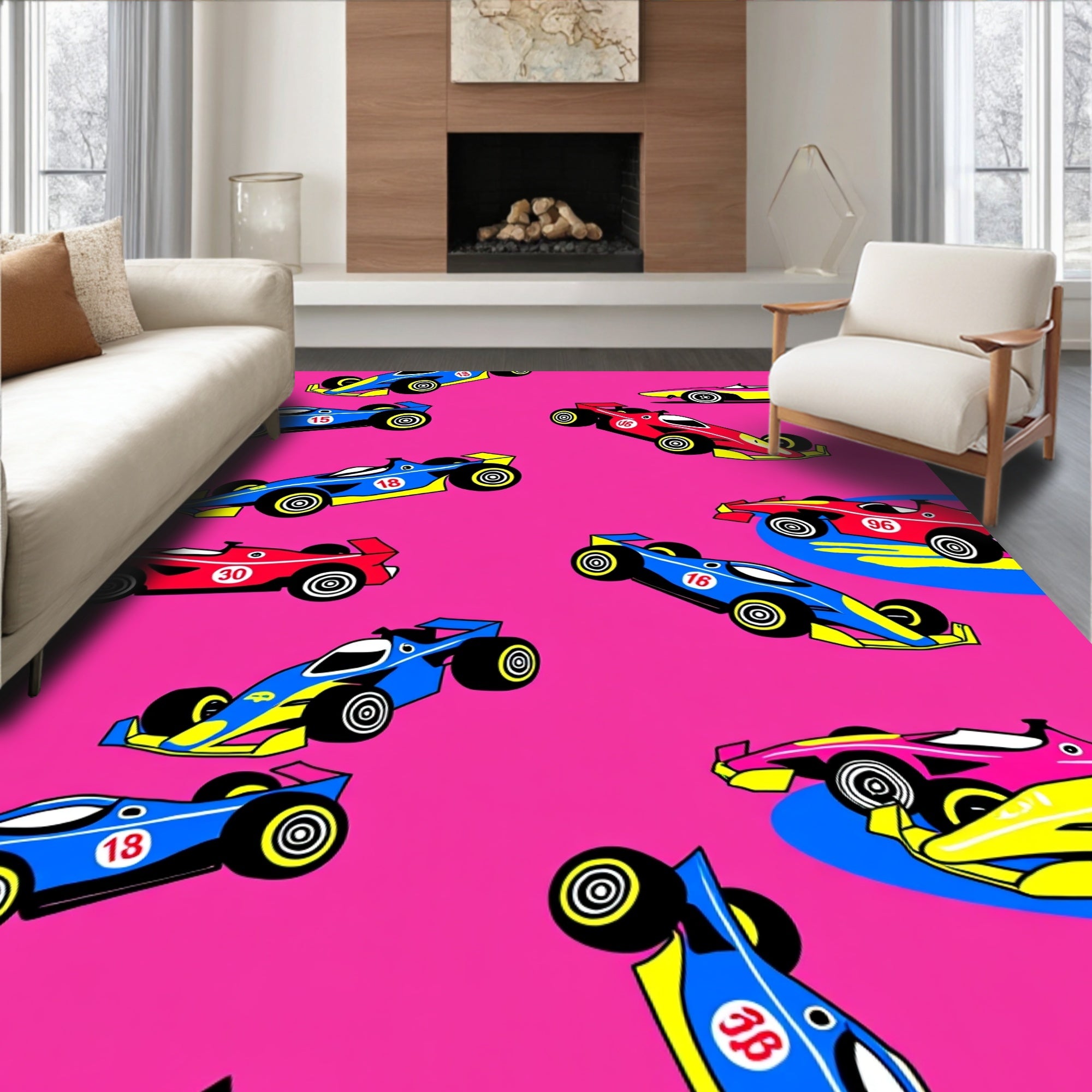 Bold Racing Cars Pop Art Rug