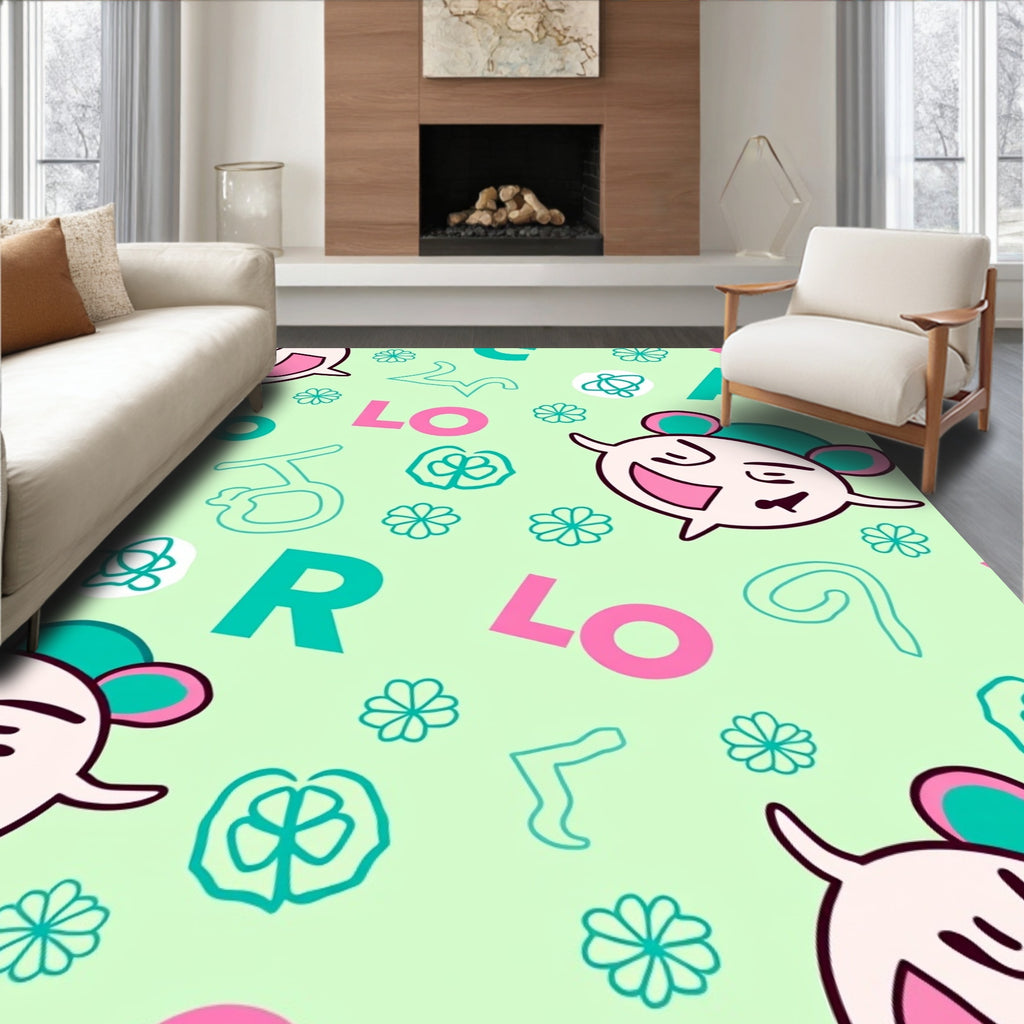 Pink Green Whimsical Character Alphabet Rug