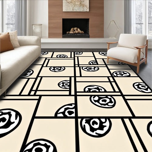 Abstract Beige Round Fragment Rug