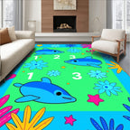 Bright Blue Dolphins Floral Border Rug
