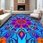 Vibrant Orange Blue Medallion Swirl Rug