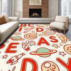 Retro Red Alphabet Space Adventure Rug