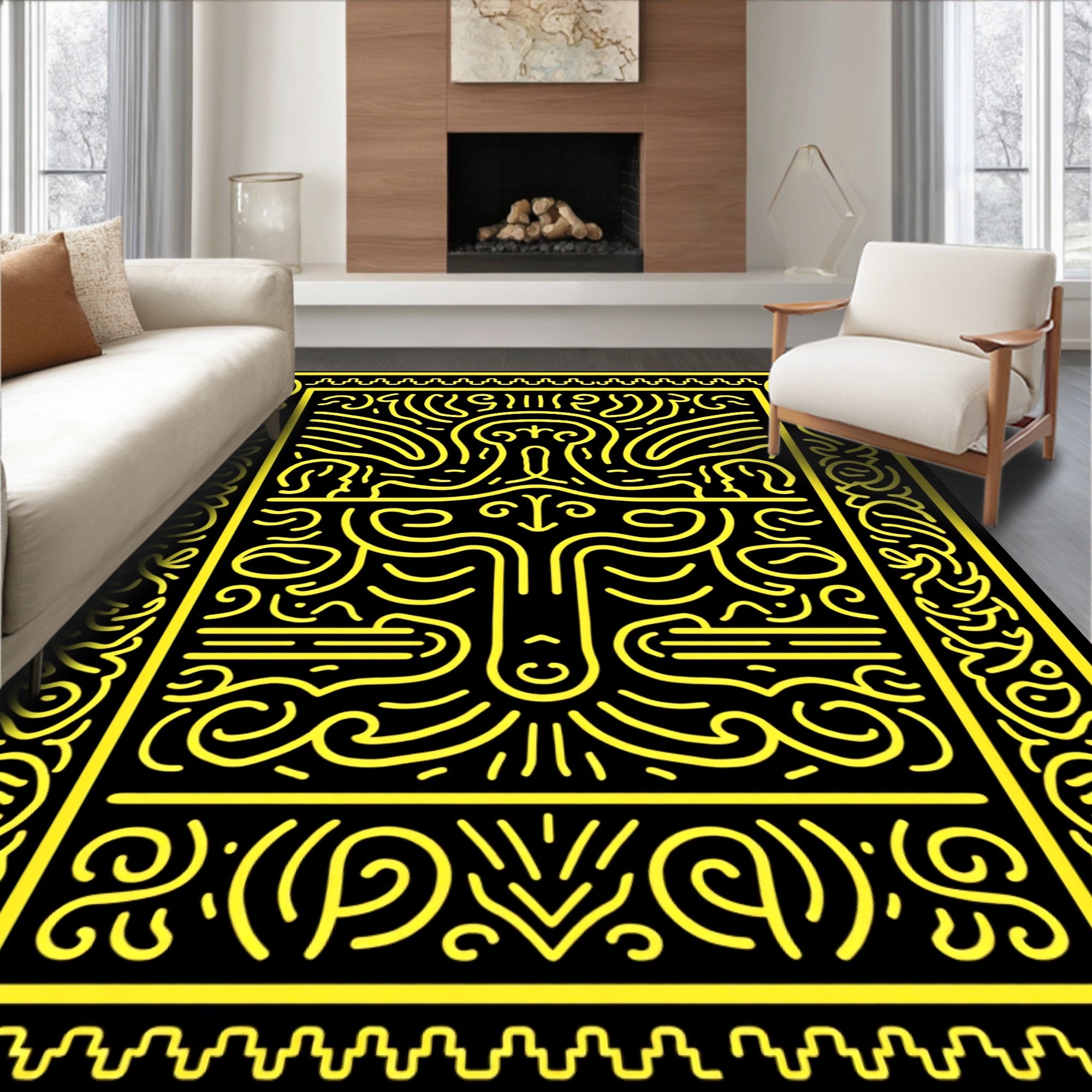 Bold Yellow Organic Abstract Rug