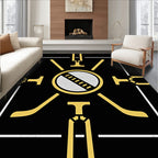 Modern Black Gold Geometric Sunburst Rug