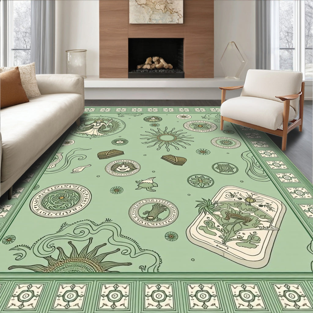 Light Green Mythic Sun Celestial Medallion Rug