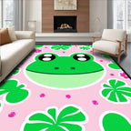 Playful Pink Frog Lily Pad Garden Rug