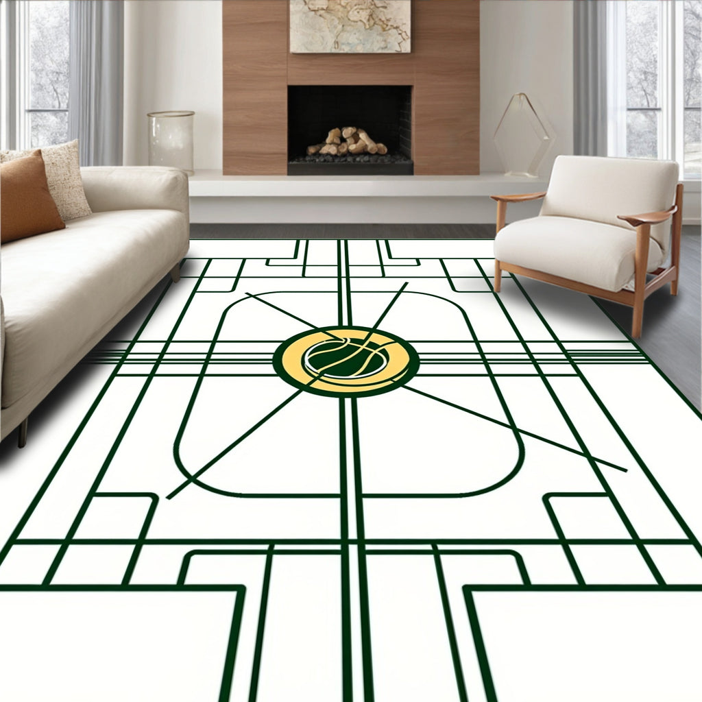 Green Art Deco Basketball Court Rug