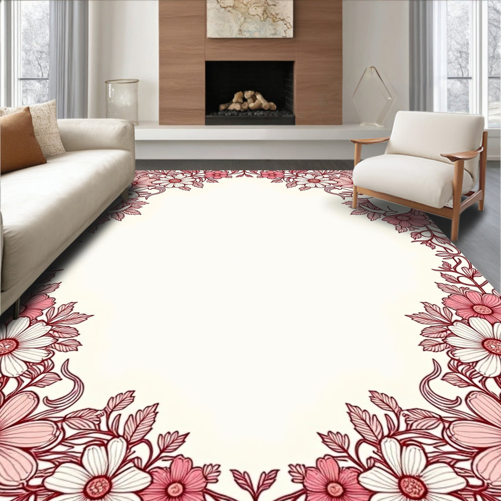 Whimsical Floral Bunny Outline Rug