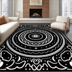 Black White Celestial Mandala Art Rug