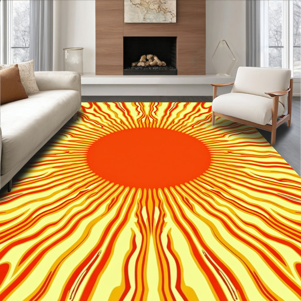Radiant Sunny Orange Yellow Rays Rug