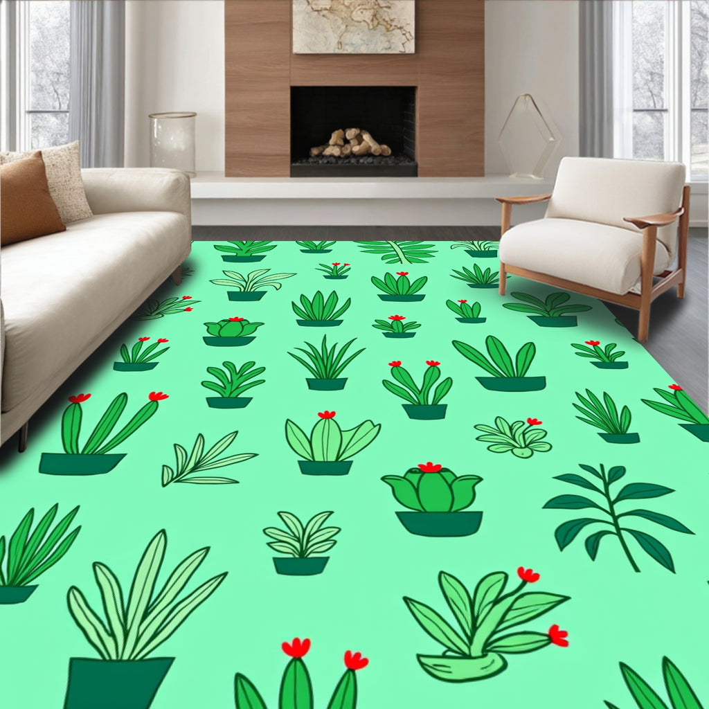 Green Potted Plants Accent Rug Whimsical Rug