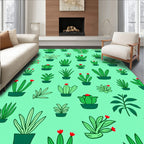 Green Potted Plants Accent Rug Whimsical Rug