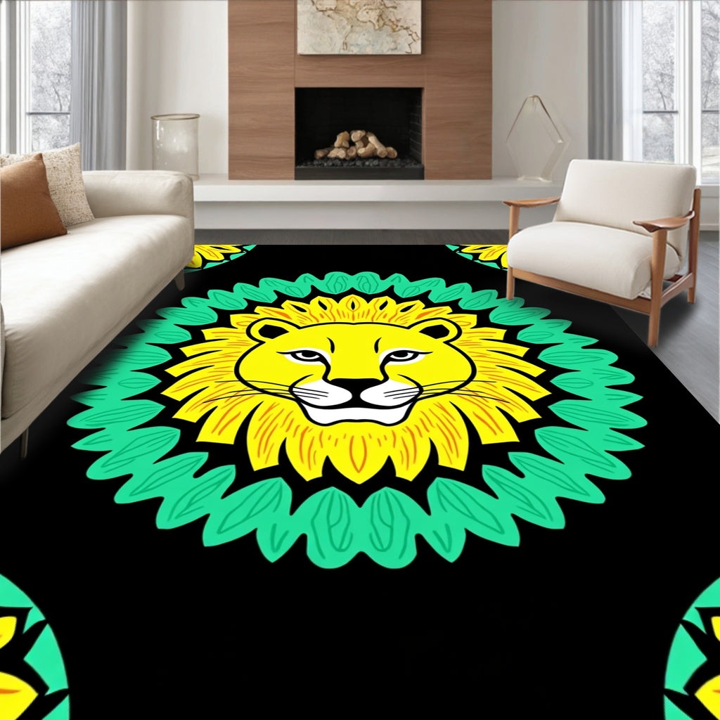 Bold Yellow Lion Black Medallion Rug