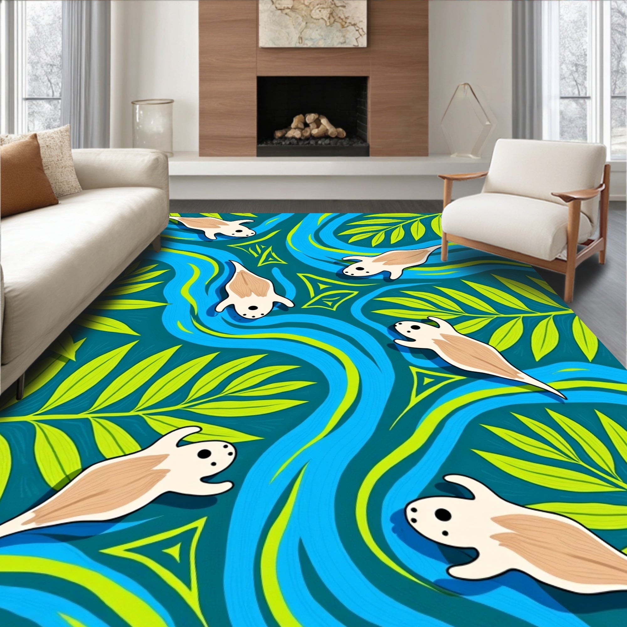 Blue River Otter Foliage Whimsy Rug