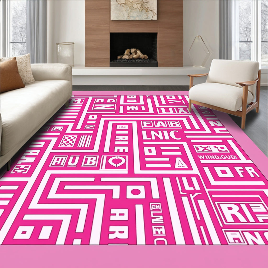Hot Pink Bold Typography Maze Rug