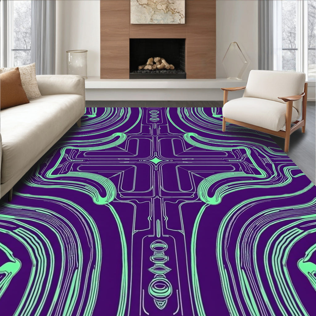 Purple Teal Abstract Interconnected Lines Rug