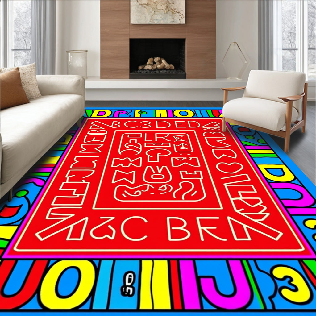 Vibrant Alphabet Border Pop Art Rug
