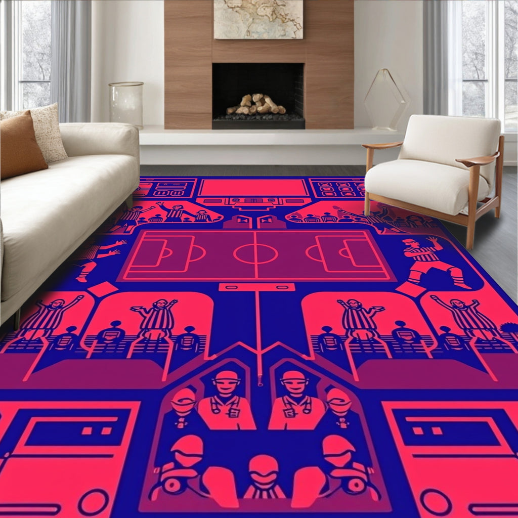 Retro Football Game Crowd Scene Rug