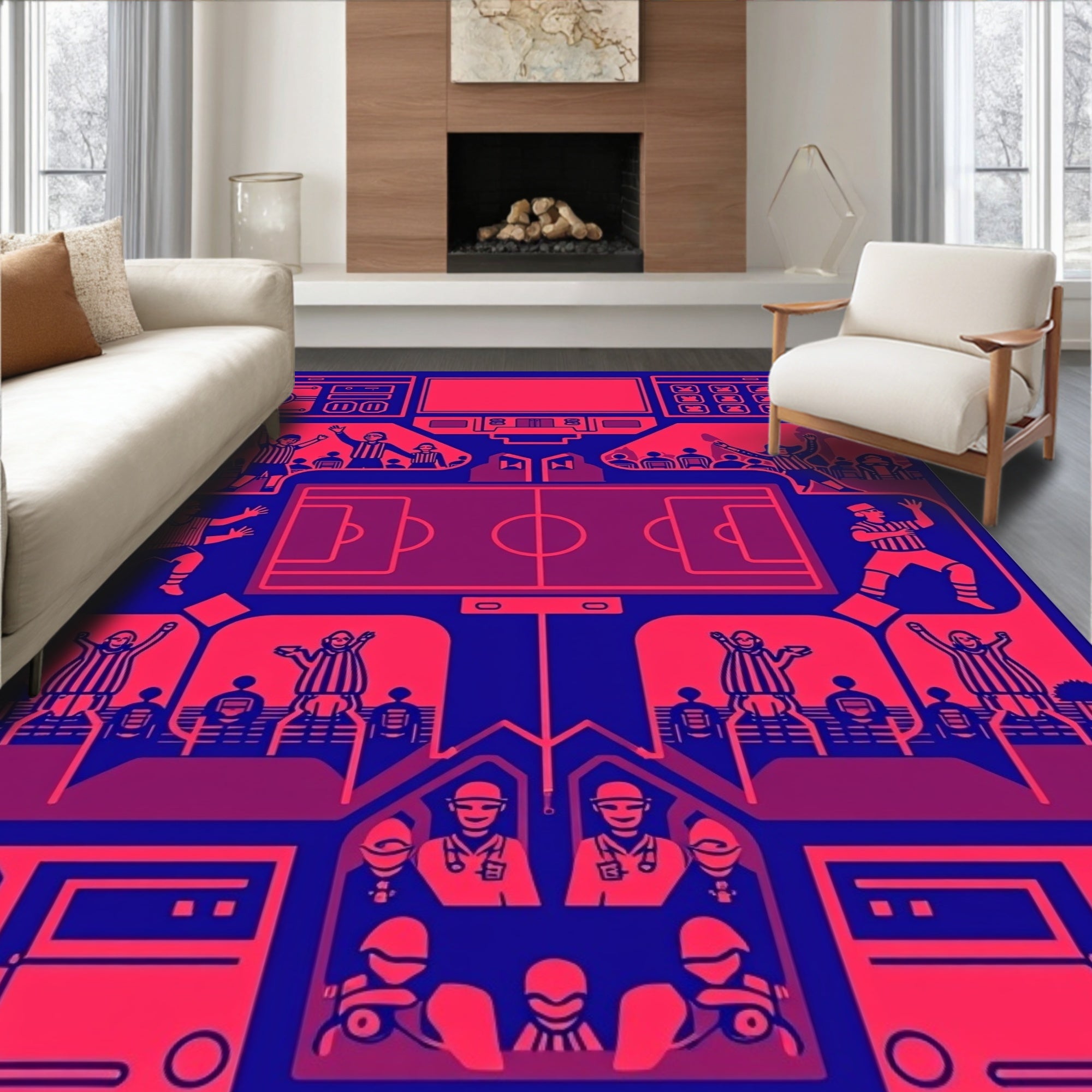 Retro Football Game Crowd Scene Rug