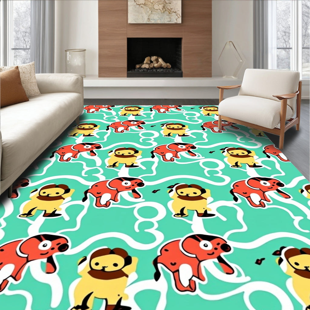 Playful Red Elephant Yellow Animal Zoo Rug