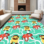 Playful Red Elephant Yellow Animal Zoo Rug