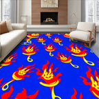 Red Yellow Flame Figures Blue Background Rug