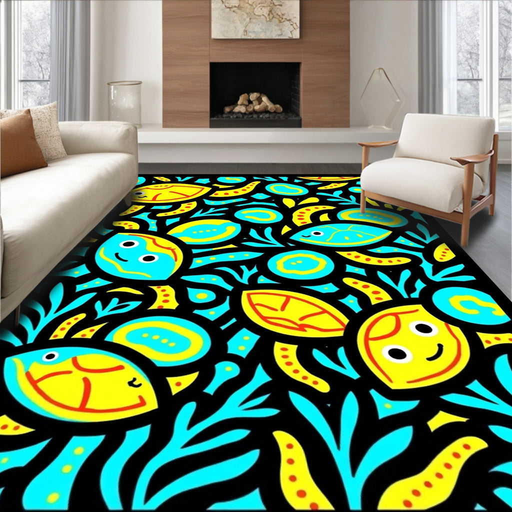 Whimsical Blue Yellow Fish Garden Rug