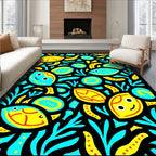 Whimsical Blue Yellow Fish Garden Rug
