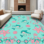 Sweet Aqua Mermaid Floral Whimsy Rug